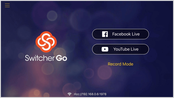 Écran Switcher Go où vous pouvez connecter vos comptes Facebook et YouTube