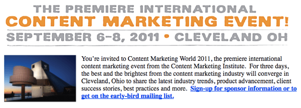 Content Marketing World 2011 a inspiré Mike à créer une conférence en direct.
