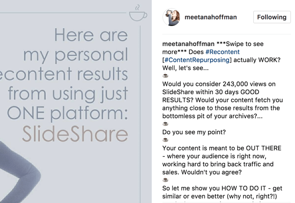 Dans la légende de votre album Instagram, incluez une déclaration à faire glisser pour en voir plus afin que votre public ne manque pas.