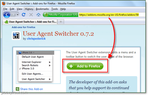 installer le sélecteur d'agent utilisateur pour Firefox