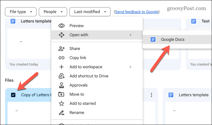 Ouvrir un fichier Google Drive dans Google Docs