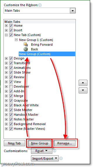 renommer les onglets et les groupes dans le ruban dans Office 2010