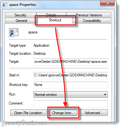 changer l'icône de raccourci de la barre des tâches windows 7