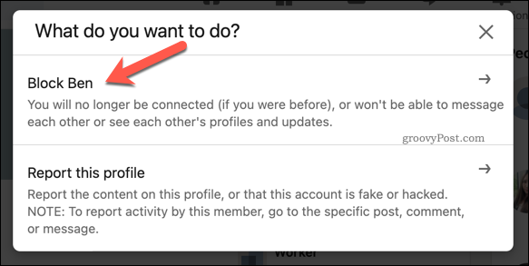 Options pour bloquer ou signaler un utilisateur LinkedIn