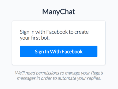 Connectez-vous à ManyChat avec votre compte Facebook.