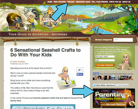 aventures parentales liées sur la page d'accueil mykidsadventures.com