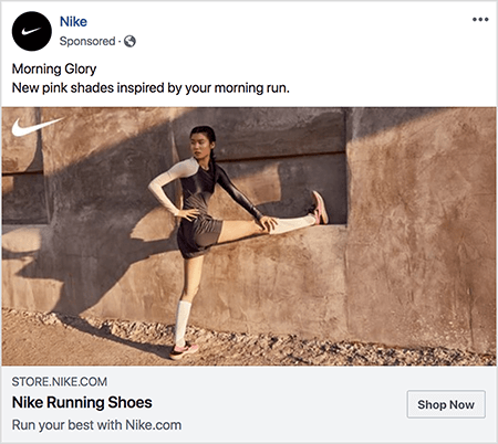 Ceci est une publicité Facebook pour les chaussures de course Nike. Le texte de l