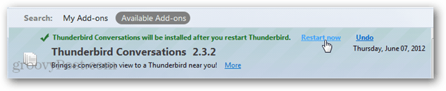 redémarrez thunderbird après l'installation du module complémentaire