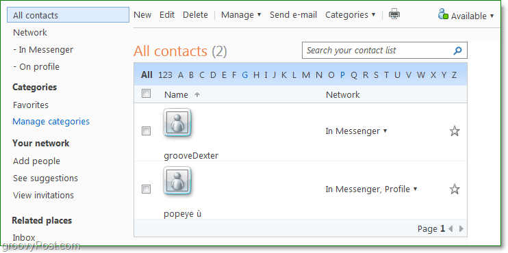 gérer vos contacts à l'aide de Windows Live People