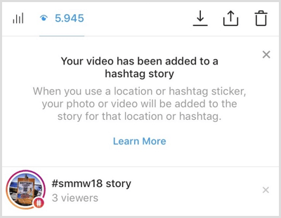 Instagram vous envoie une notification si votre contenu est ajouté à l'histoire de hashtag.