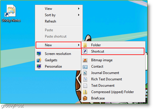 Windows 7 Créer un nouveau raccourci: capture d'écran