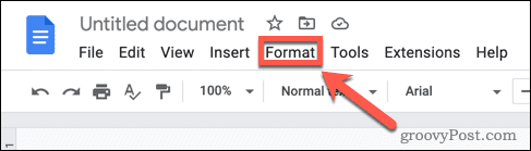 Ouvrez le menu de format dans Google Docs