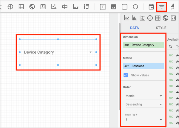 Cliquez sur le bouton Contrôle de filtre dans la barre d'outils et dessinez une zone où vous souhaitez que ce contrôle apparaisse.