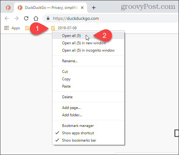 Sélectionnez Tout ouvrir (X) dans Chrome