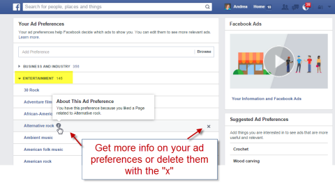 supprimer les catégories de préférences d'annonces Facebook