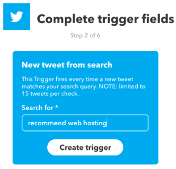 Créez une applet IFTTT déclenchée par une recherche Twitter.