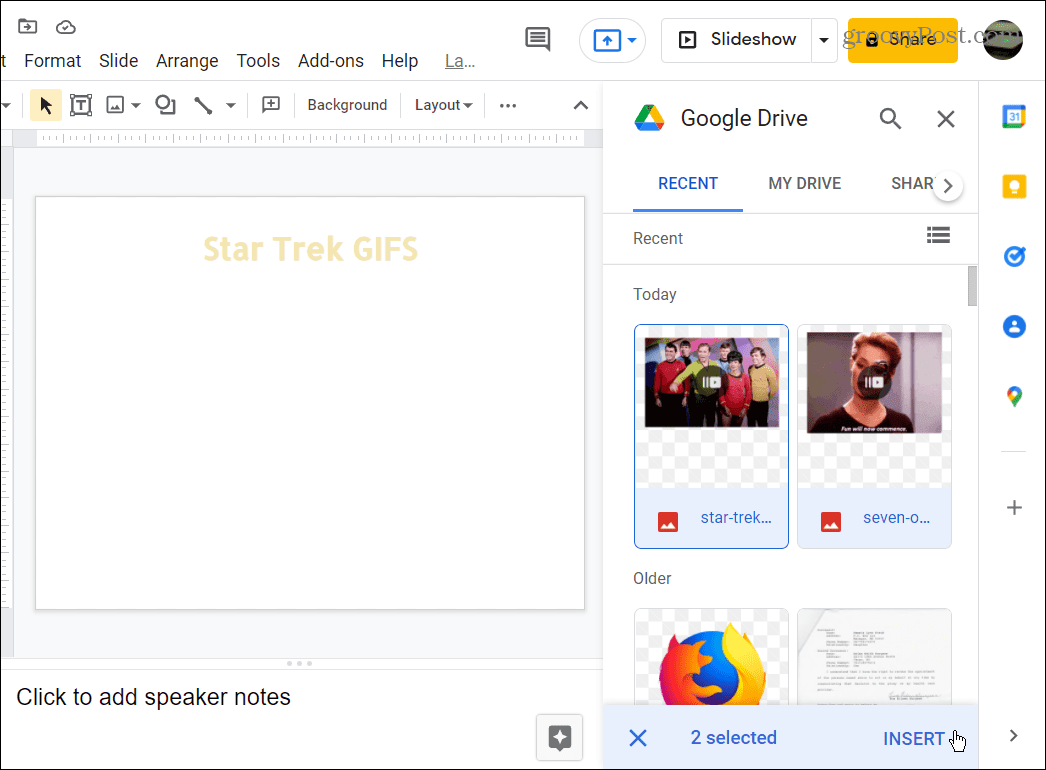 choisissez GIFS à utiliser à partir de Google Drive