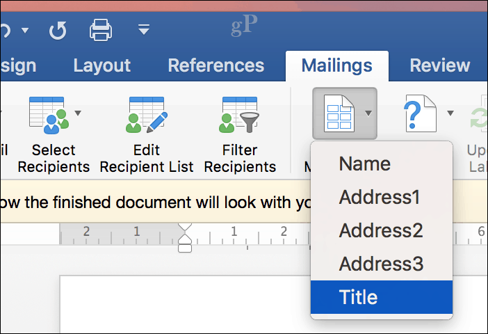 Microsoft Word pour Mac Mail Merge - Fusionner les champs