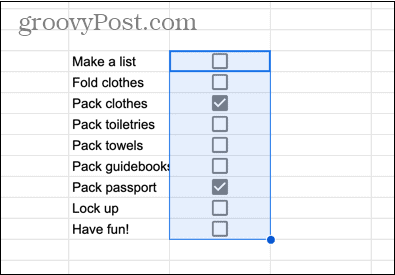 cellules sélectionnées dans Google Sheets