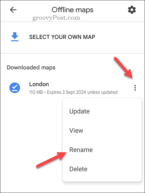 Renommer une carte Google Maps hors ligne
