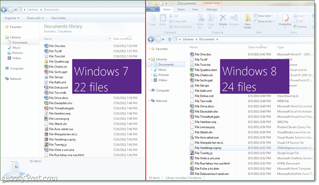 Explorateur Windows 8 par rapport à l'explorateur Windows 7