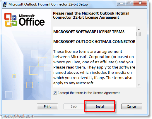 installation de l'outil de connexion Outlook Hotmail