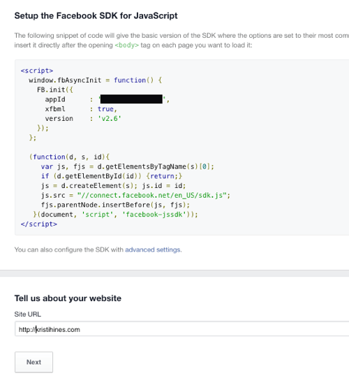 ajouter le code de l'application Facebook au site Web