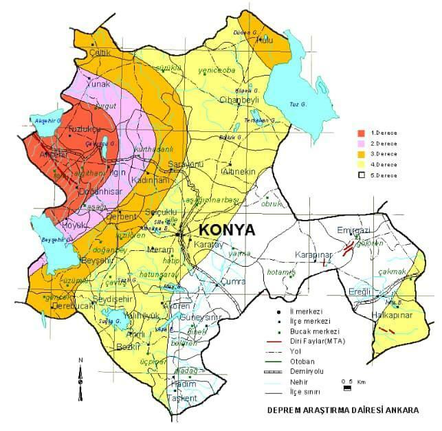 Carte des risques sismiques de Konya