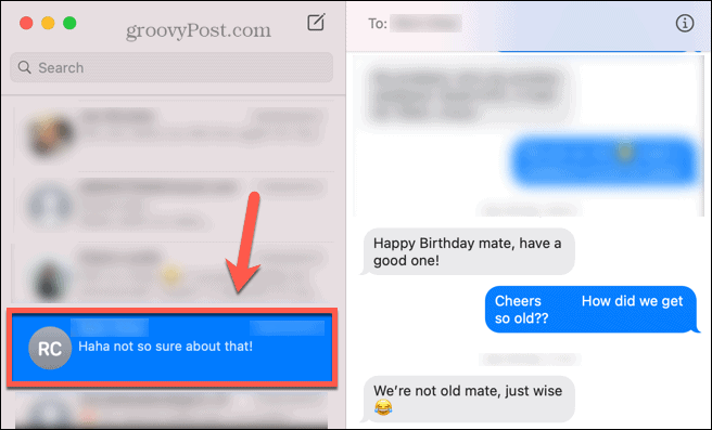 mac sélectionner la conversation des messages