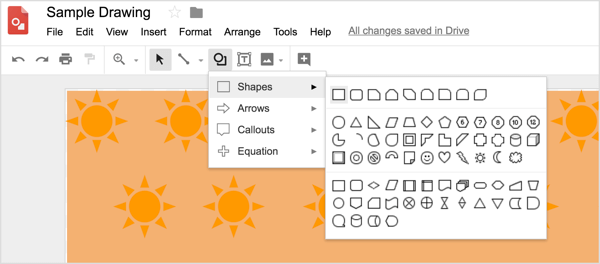 Sélectionnez un outil de forme, puis dessinez la forme sur votre conception Google Drawings.