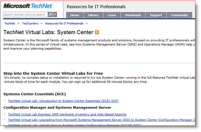 Laboratoires virtuels Microsoft TechNet