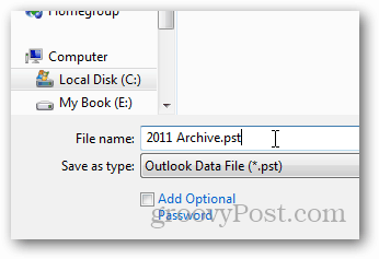 comment créer un fichier pst pour Outlook 2013 - nom pst