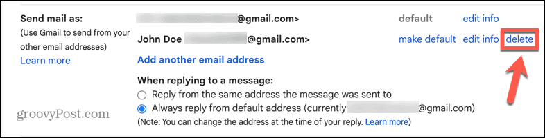 gmail supprimer alias