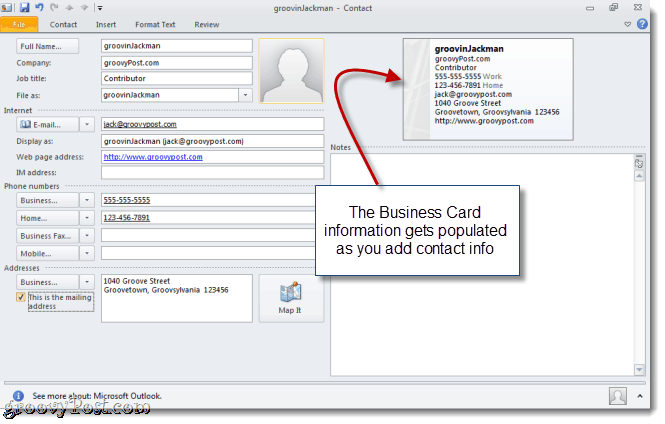 Créer une vCard dans Outlook 2010