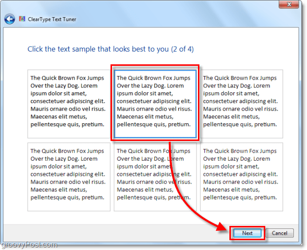 étape 2 de calibrage de clearType dans Windows 7