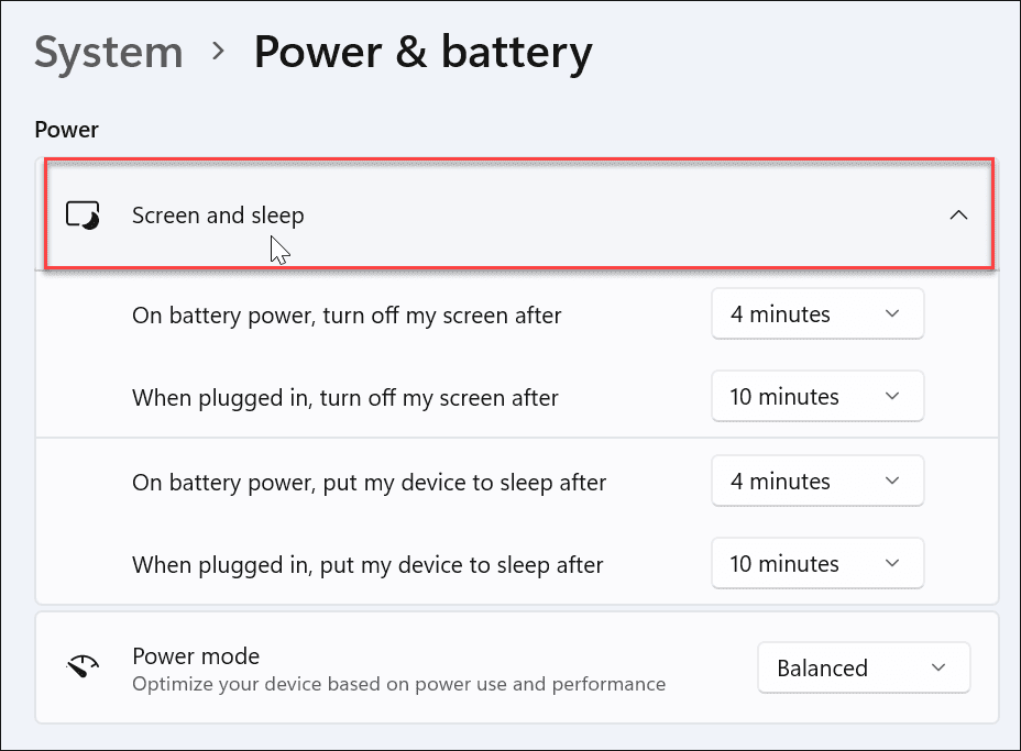 Écran et veille Windows 11