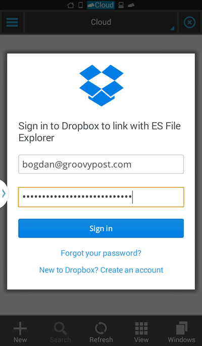 Connexion à l'ES File Explorer Login Dropbox