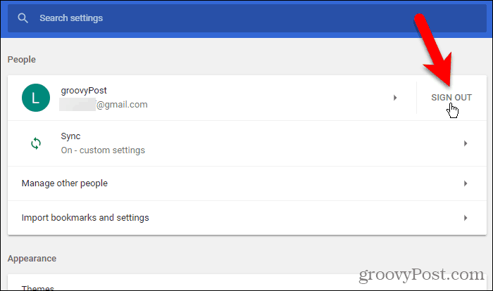 Cliquez sur Déconnexion dans Chrome pour Windows