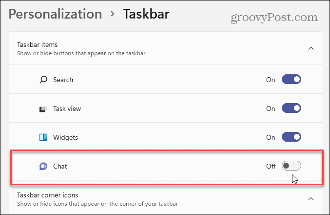 Paramètres de commutateur de bouton de discussion Windows 11