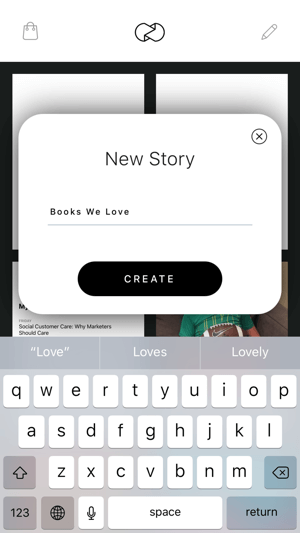 Créez une histoire Instagram dépliée étape 1 montrant un nouvel écran d'histoire