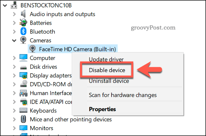 Désactivation d'un appareil dans le Gestionnaire de périphériques Windows 10