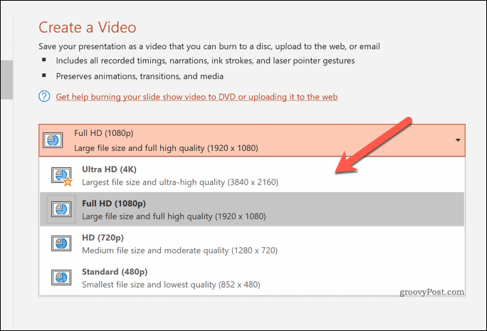 Déterminer la qualité des vidéos exportées dans PowerPoint
