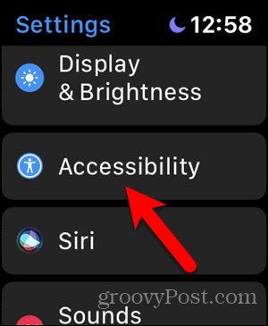 Appuyez sur Accessibilité dans les paramètres de l'Apple Watch