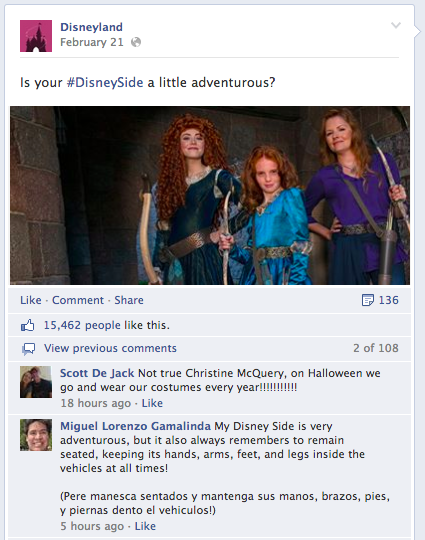 post de Disney sur facebook