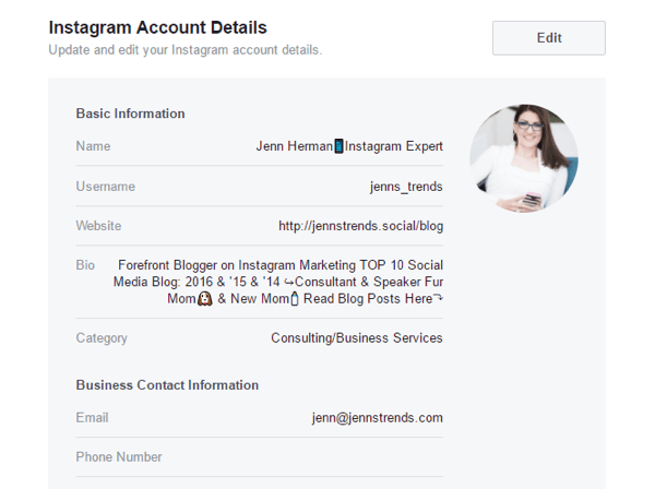 Vous pouvez modifier certains détails de votre compte Instagram à partir des paramètres de votre page Facebook.