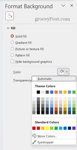 PowerPoint sélectionner la couleur d'arrière-plan