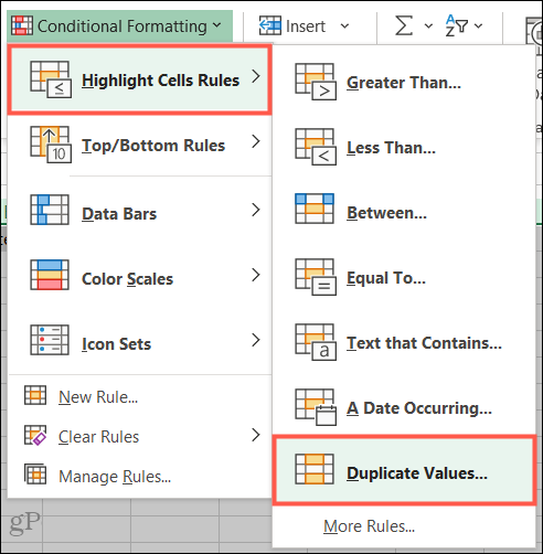 Mettre en évidence les règles de cellule, dupliquer les valeurs dans Excel