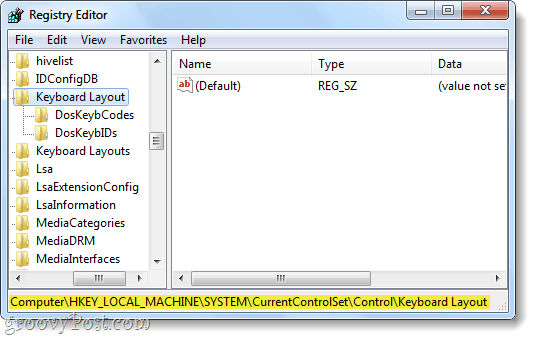 disposition du clavier clé de registre windows 7