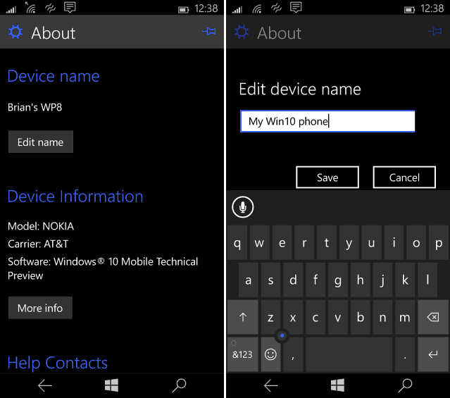 Modifier le nom de Windows Phone