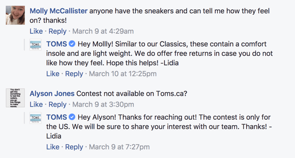 Lorsque les fans de Facebook laissent des commentaires sur vos publications, assurez-vous de répondre.